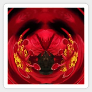 bright but scary a red and gold hibiscus study Sticker